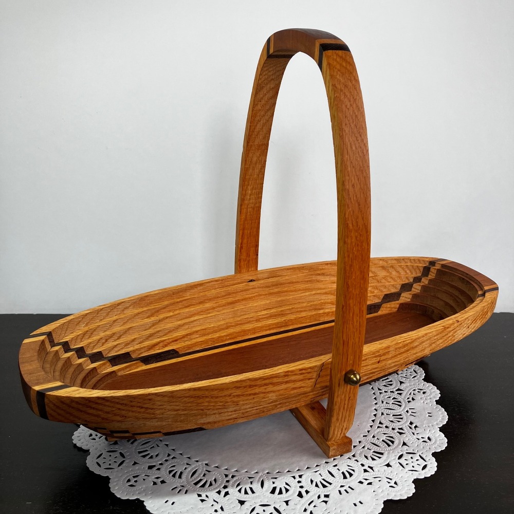 Handcrafted Wooden Collapsible Fruit Basket 15in Brown Spiral Folding Design
